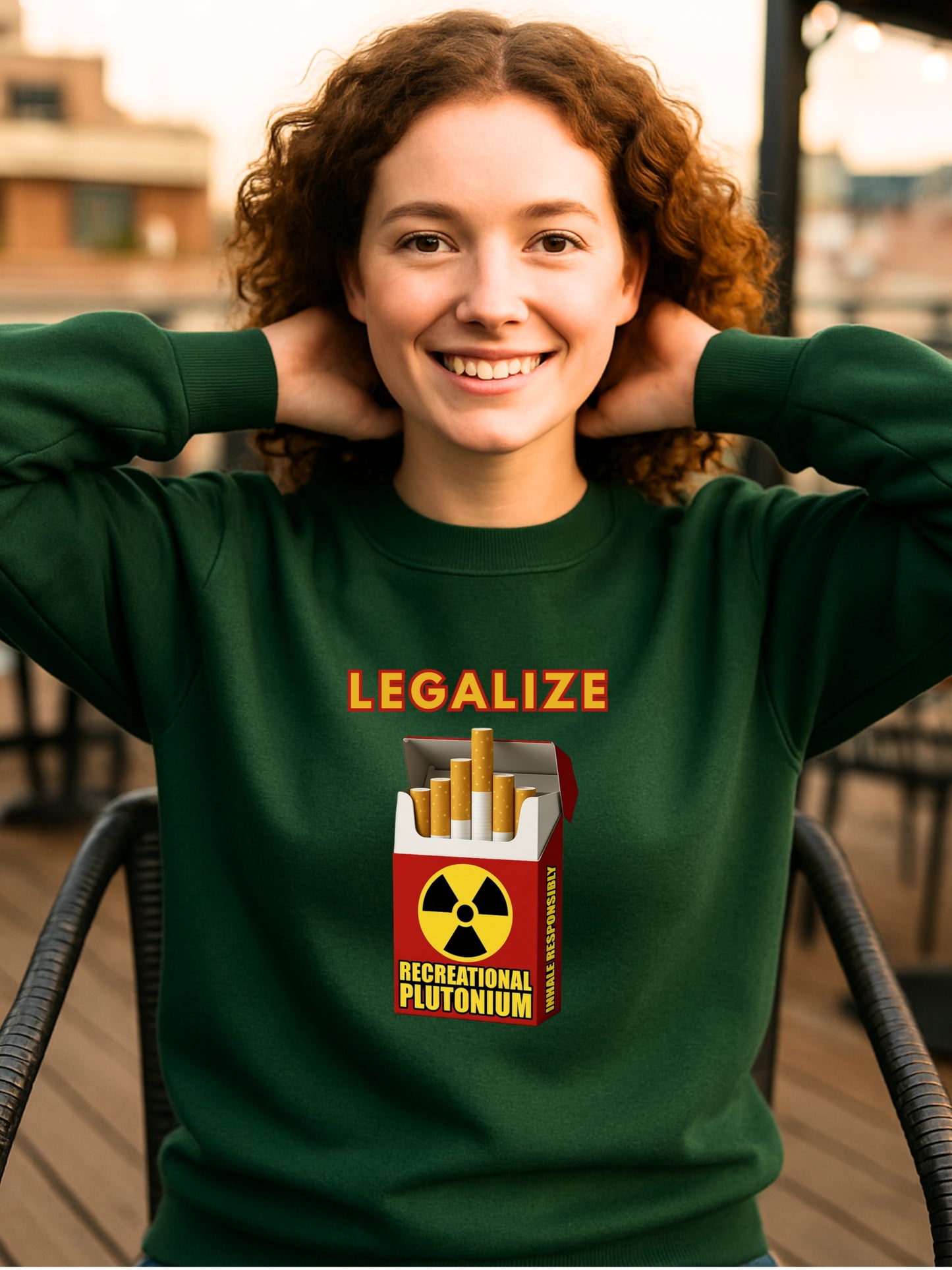 Legalize Recreational Plutonium Sweatshirt | Dark Humor Nuclear Parody Crewneck