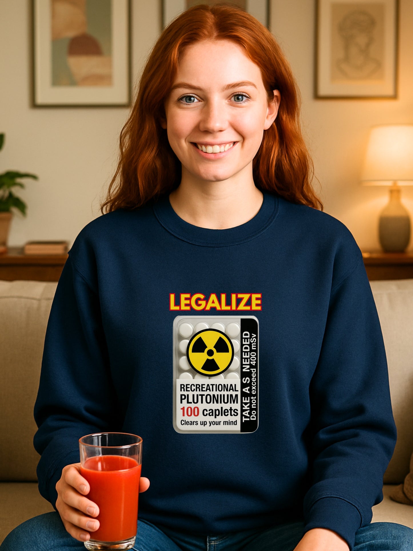 Recreational Plutonium Pills Blister Crewneck Sweatshirt, Nuclear Parody Science Meme