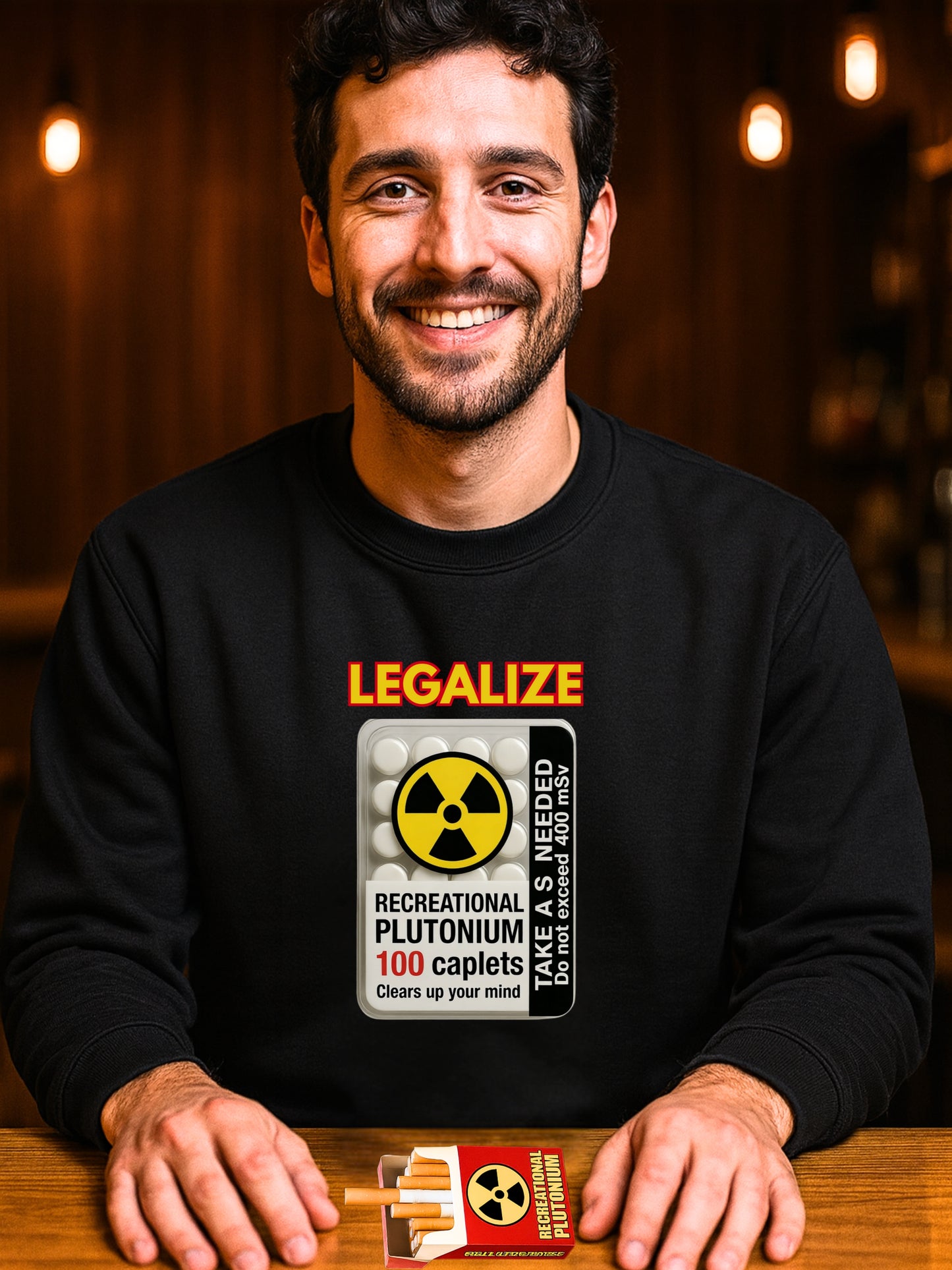 Recreational Plutonium Pills Blister Crewneck Sweatshirt, Nuclear Parody Science Meme
