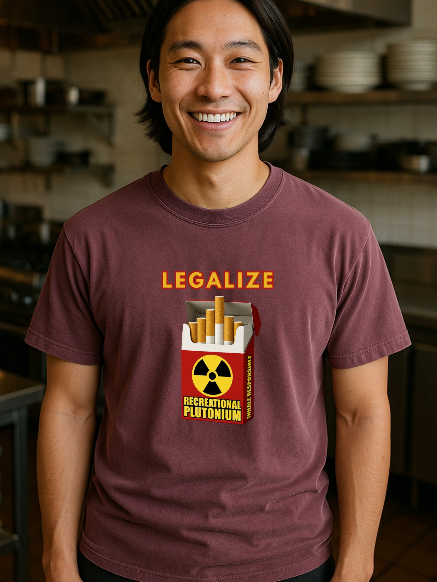 Legalize Plutonium T-Shirt, Funny Nuclear Cigarette Parody, Dark Humor Science Tee