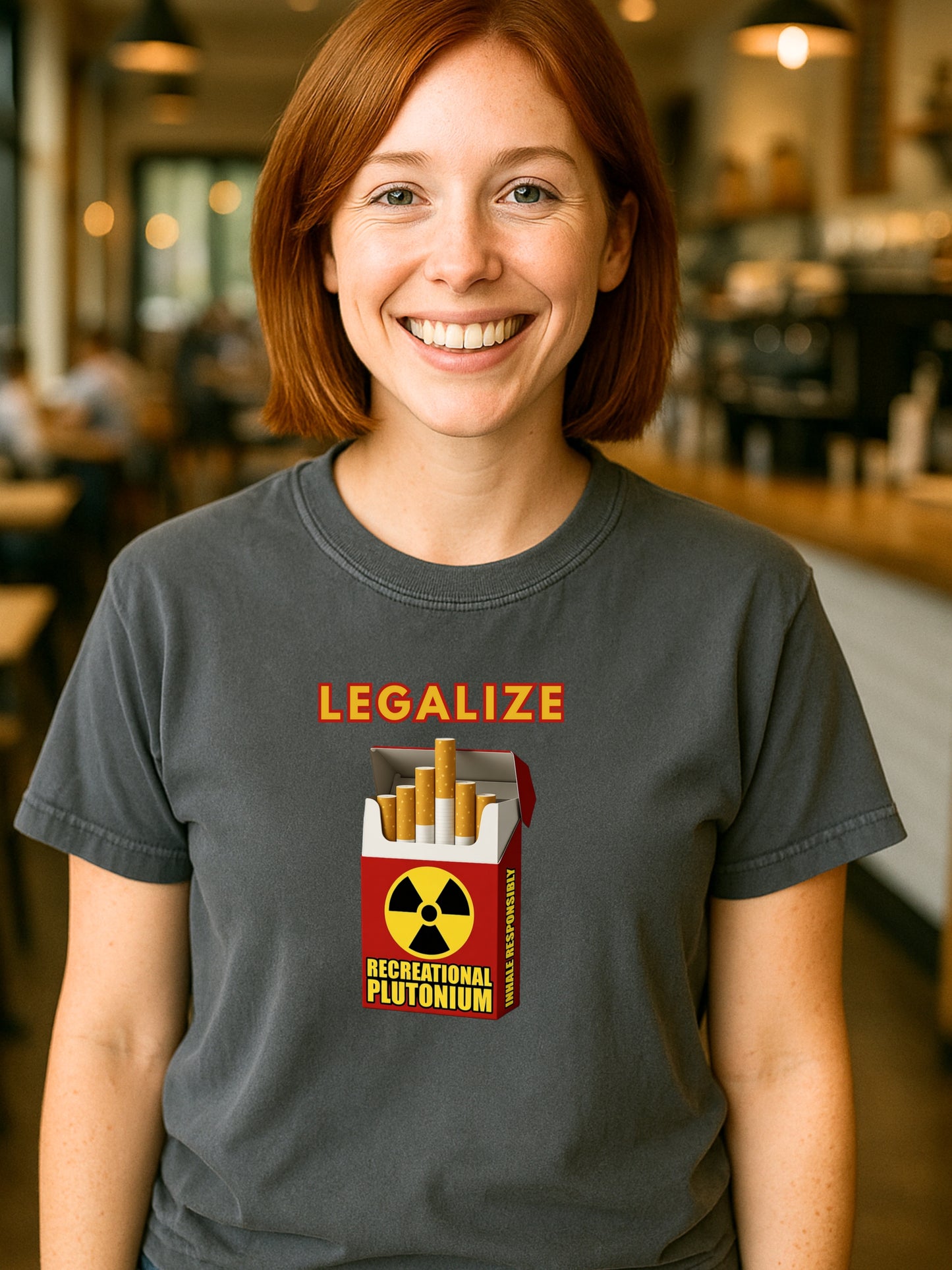 Legalize Plutonium T-Shirt, Funny Nuclear Cigarette Parody, Dark Humor Science Tee
