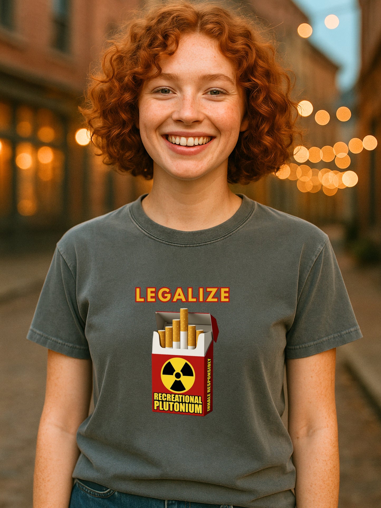 Legalize Plutonium T-Shirt, Funny Nuclear Cigarette Parody, Dark Humor Science Tee