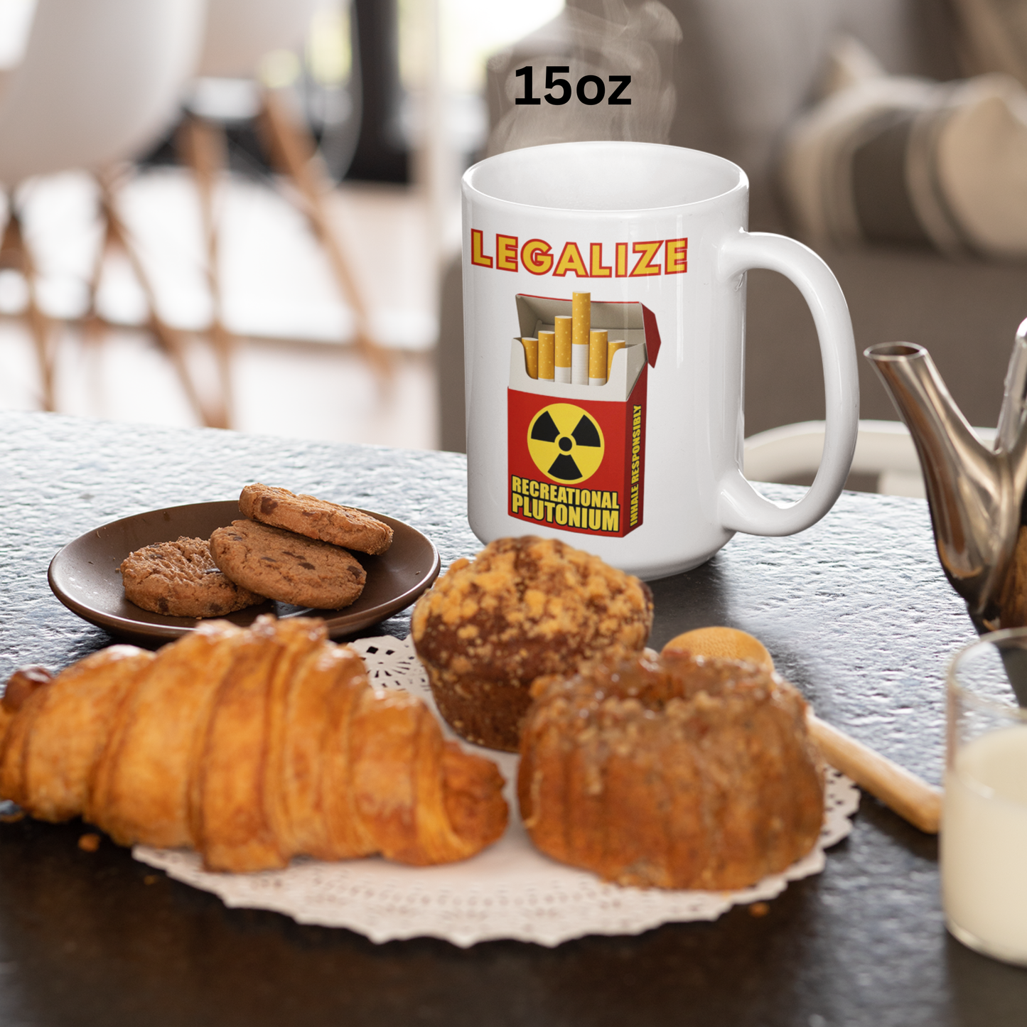 Legalize Plutonium Cigarette Mug, Funny Nuclear Coffee Cup, Dark Humor Smoking Parody Mug, Radiation Gift