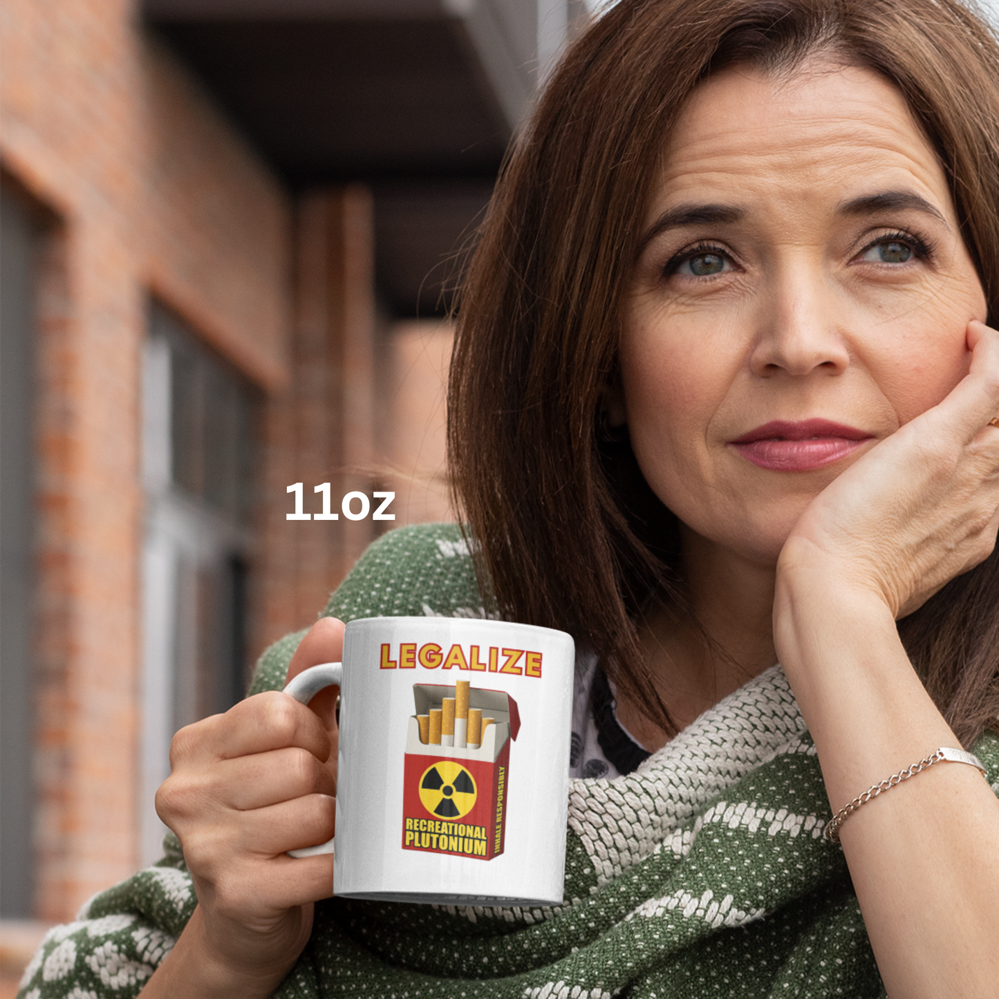 Legalize Plutonium Cigarette Mug, Funny Nuclear Coffee Cup, Dark Humor Smoking Parody Mug, Radiation Gift