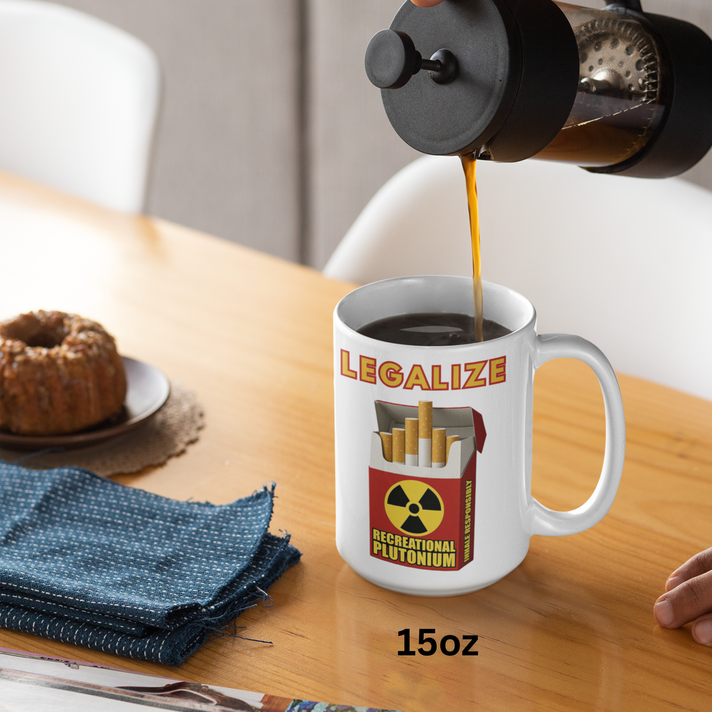 Legalize Plutonium Cigarette Mug, Funny Nuclear Coffee Cup, Dark Humor Smoking Parody Mug, Radiation Gift