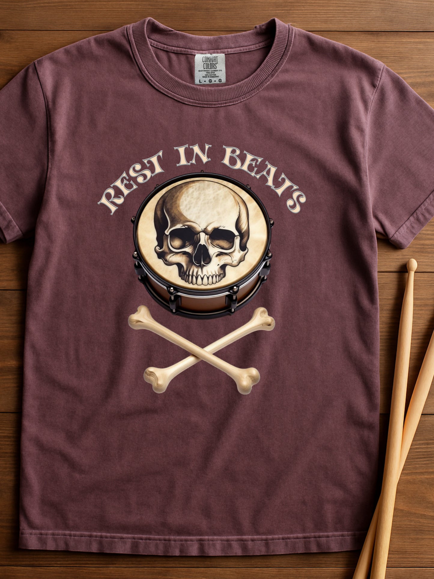 Rest in Beats Drummer T Shirt Funny Skull Drum Gothic Metal Musician Gift Skeleton Bone Drumsticks Tee