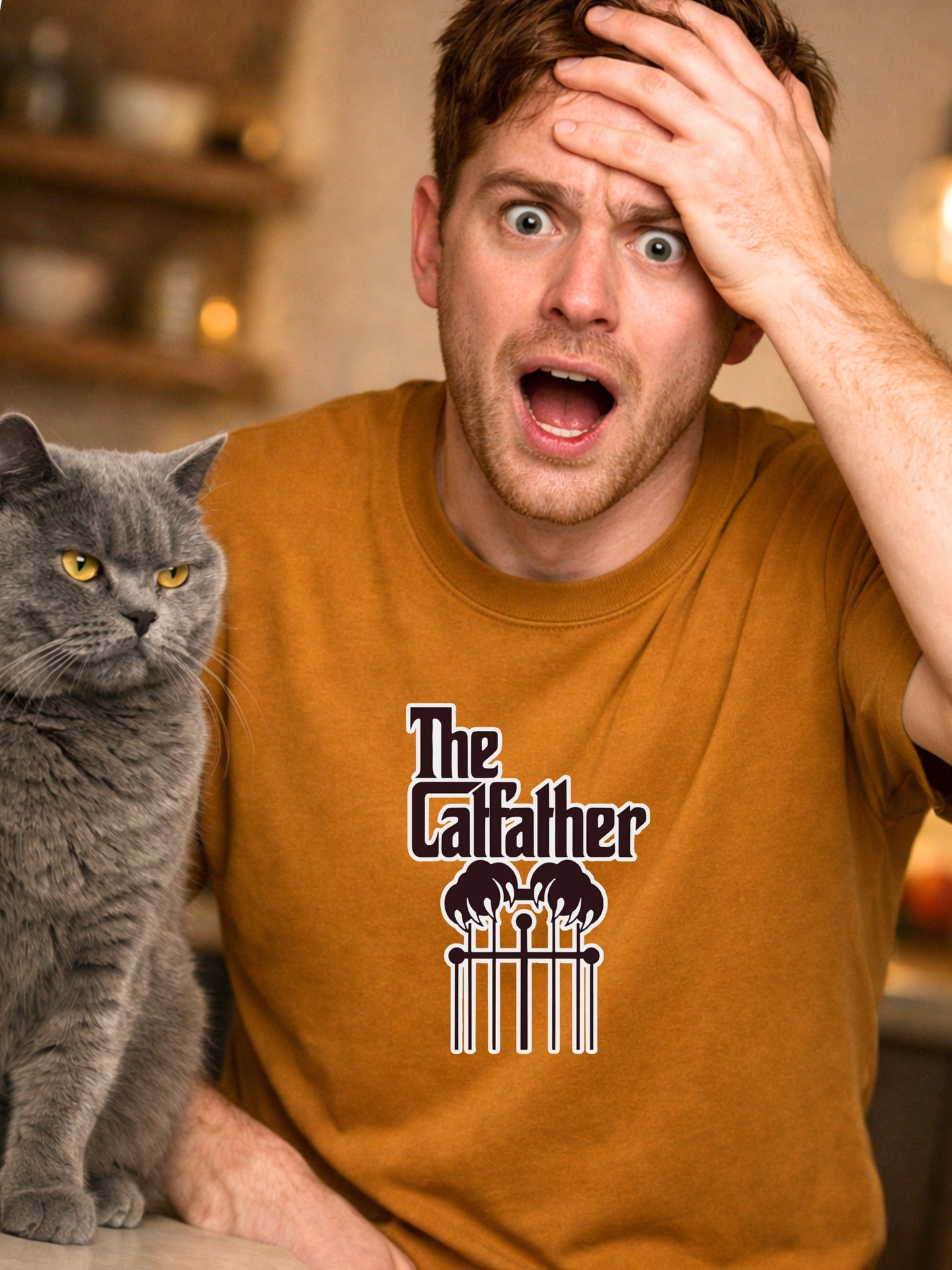 The Catfather T-Shirt Funny Godfather Parody Cat Lover Gift Kitty Mafia Pun Feline Humor Tee Comfort Colors