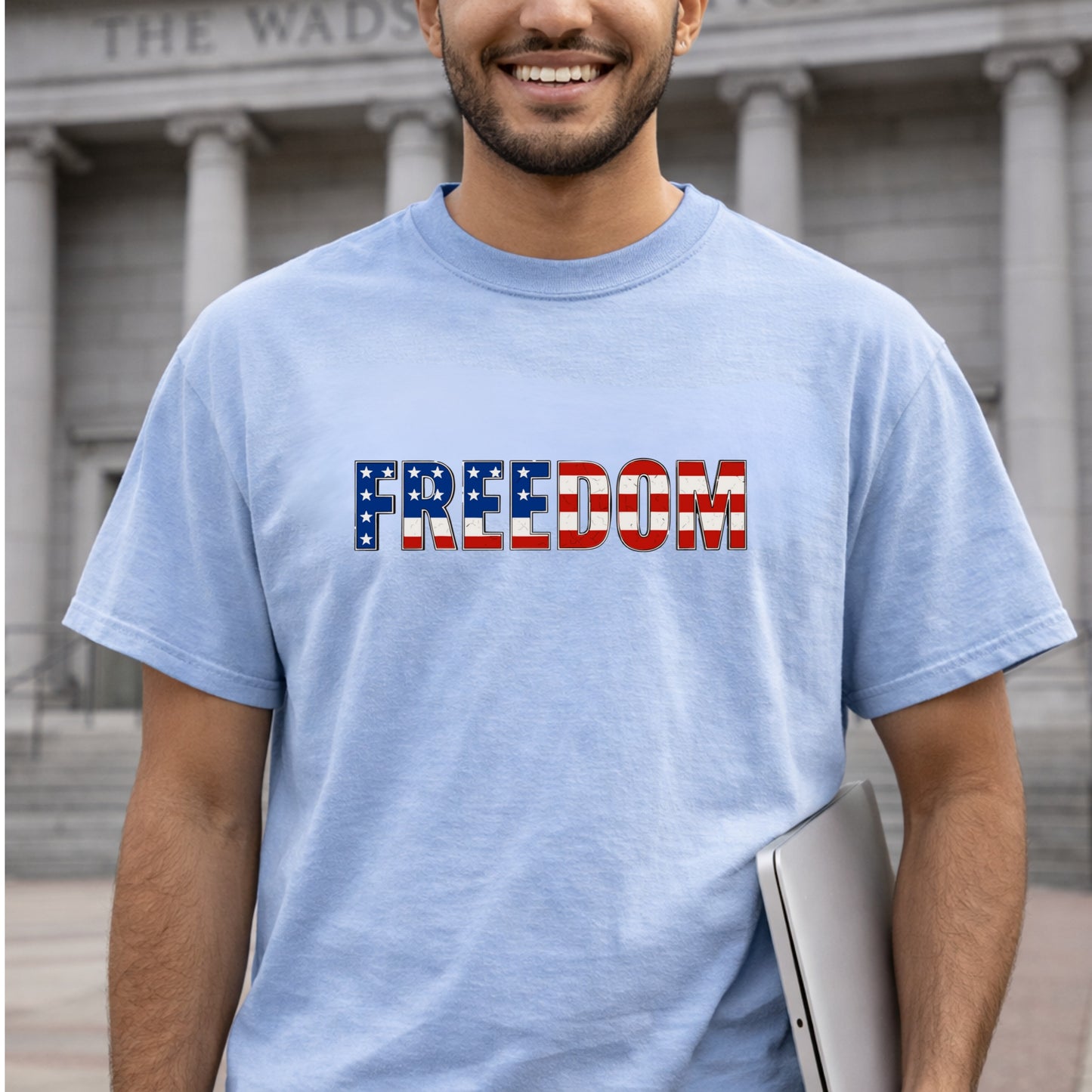 Freedom Shirt Charlie Kirk Patriotic American Flag Speech Liberty Cotton Dyed Tee