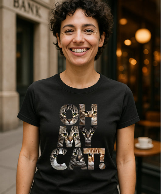 OH MY CAT Unisex Softstyle T-Shirt - Funny Cat Lover Graphic Tee with Photo Collage Letters, Cat Mom/Dad Shirt, Cat Lover Gift, Funny Cat
