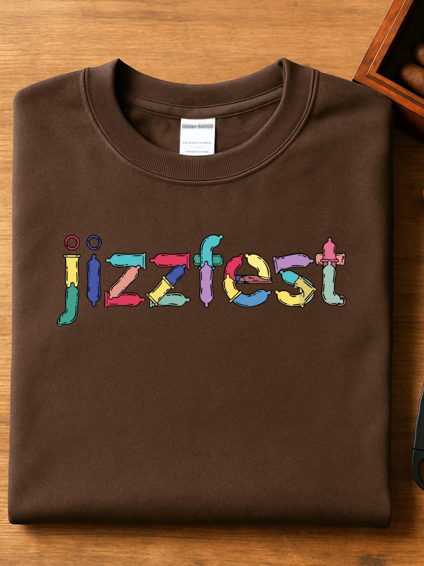 Jizzfest T-Shirt | Condom Typography Funny Adult Party Graphic | Gildan Softstyle® Cotton 64000