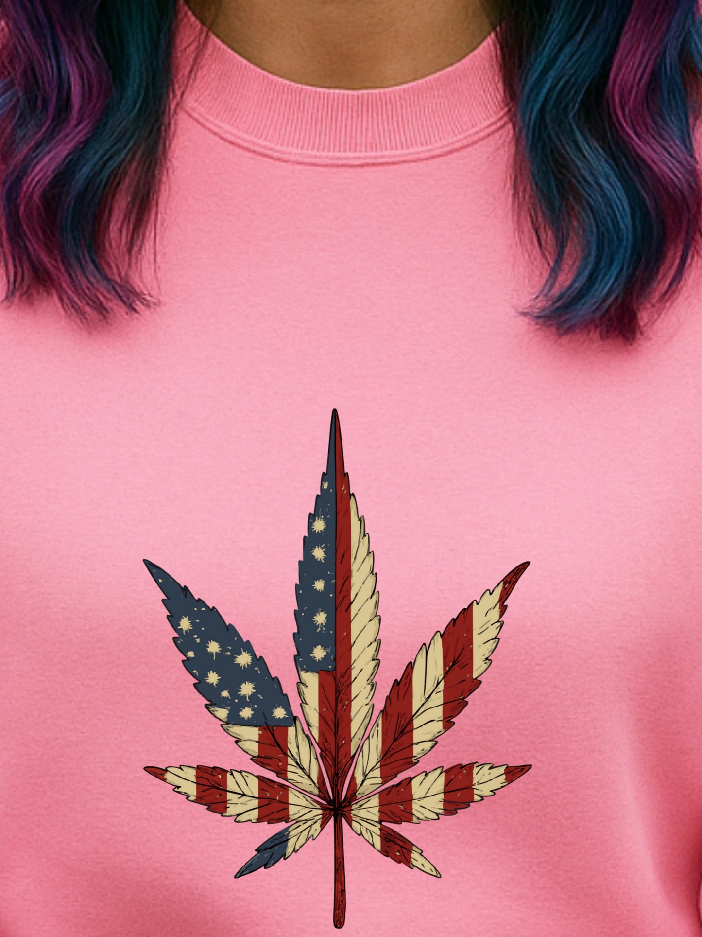 American Flag Cannabis Leaf Vintage Sweatshirt Unisex Patriotic Stoner Art Funny Dark Humor Cotton-Poly Pullover