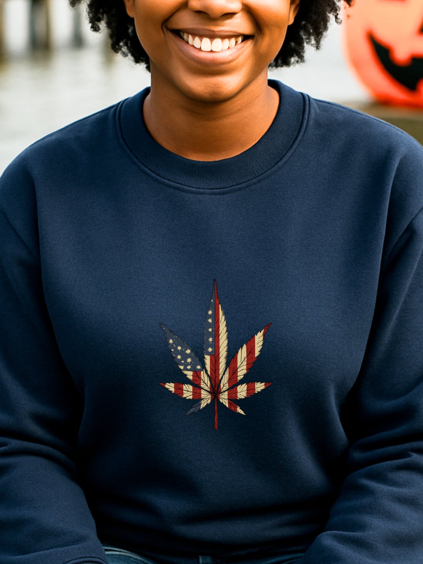 American Flag Cannabis Leaf Vintage Sweatshirt Unisex Patriotic Stoner Art Funny Dark Humor Cotton-Poly Pullover