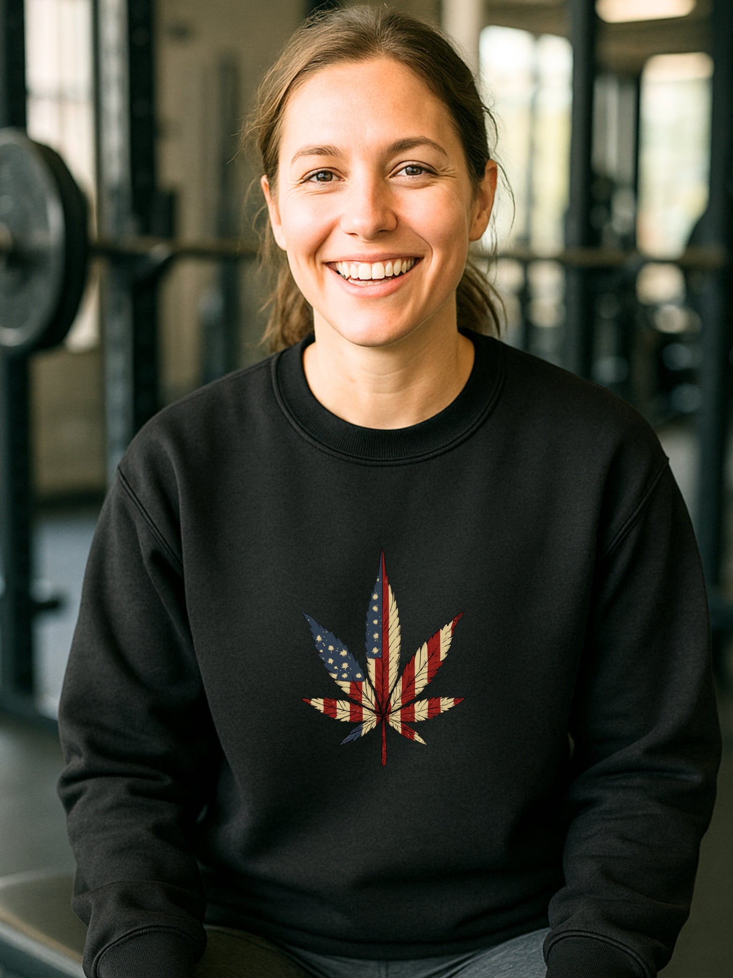 American Flag Cannabis Leaf Vintage Sweatshirt Unisex Patriotic Stoner Art Funny Dark Humor Cotton-Poly Pullover