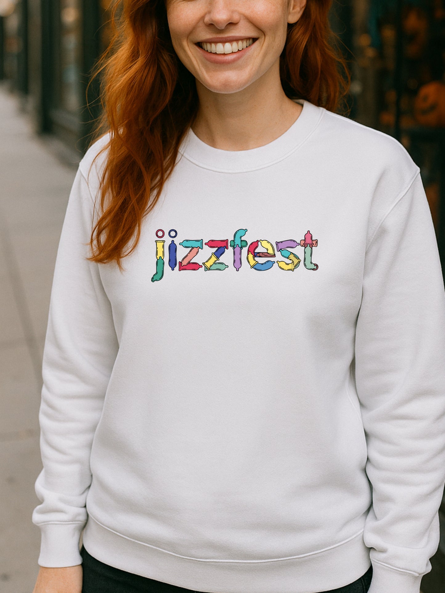 Jizzfest Sweatshirt | Condom Typography Funny Adult Party Graphic | Gildan Softstyle® 18000