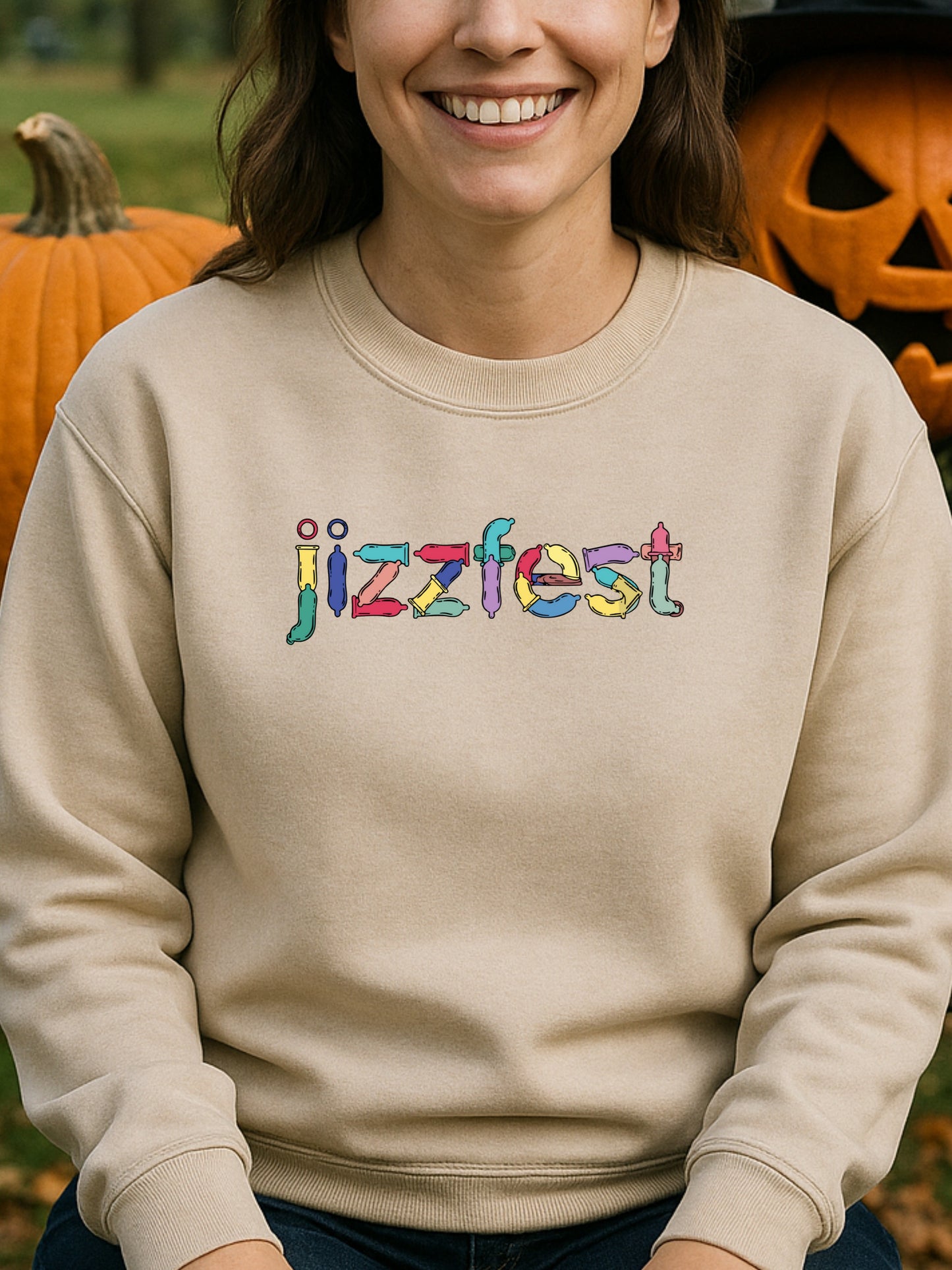 Jizzfest Sweatshirt | Condom Typography Funny Adult Party Graphic | Gildan Softstyle® 18000