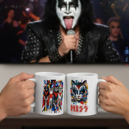 Rock Cats Mug Double Sided Coffee | Sarcastic Humor Music Art Gift Ceramic Cup