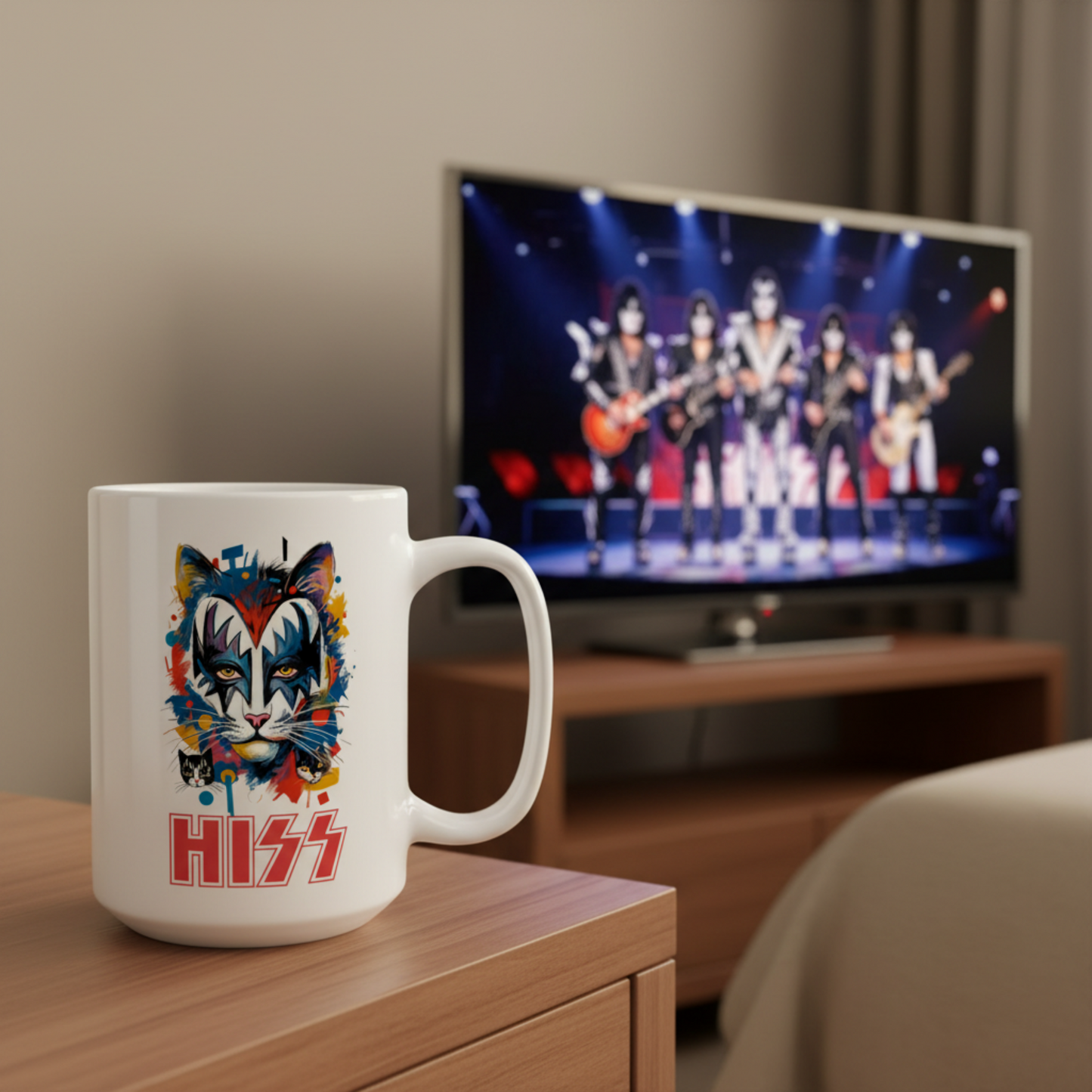 Rock Cats Mug Double Sided Coffee | Sarcastic Humor Music Art Gift Ceramic Cup