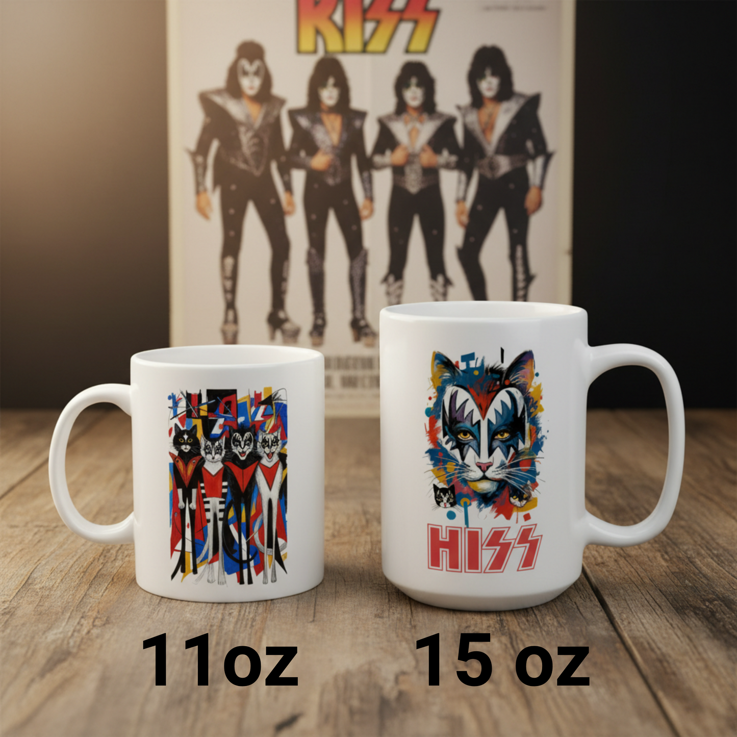 Rock Cats Mug Double Sided Coffee | Sarcastic Humor Music Art Gift Ceramic Cup