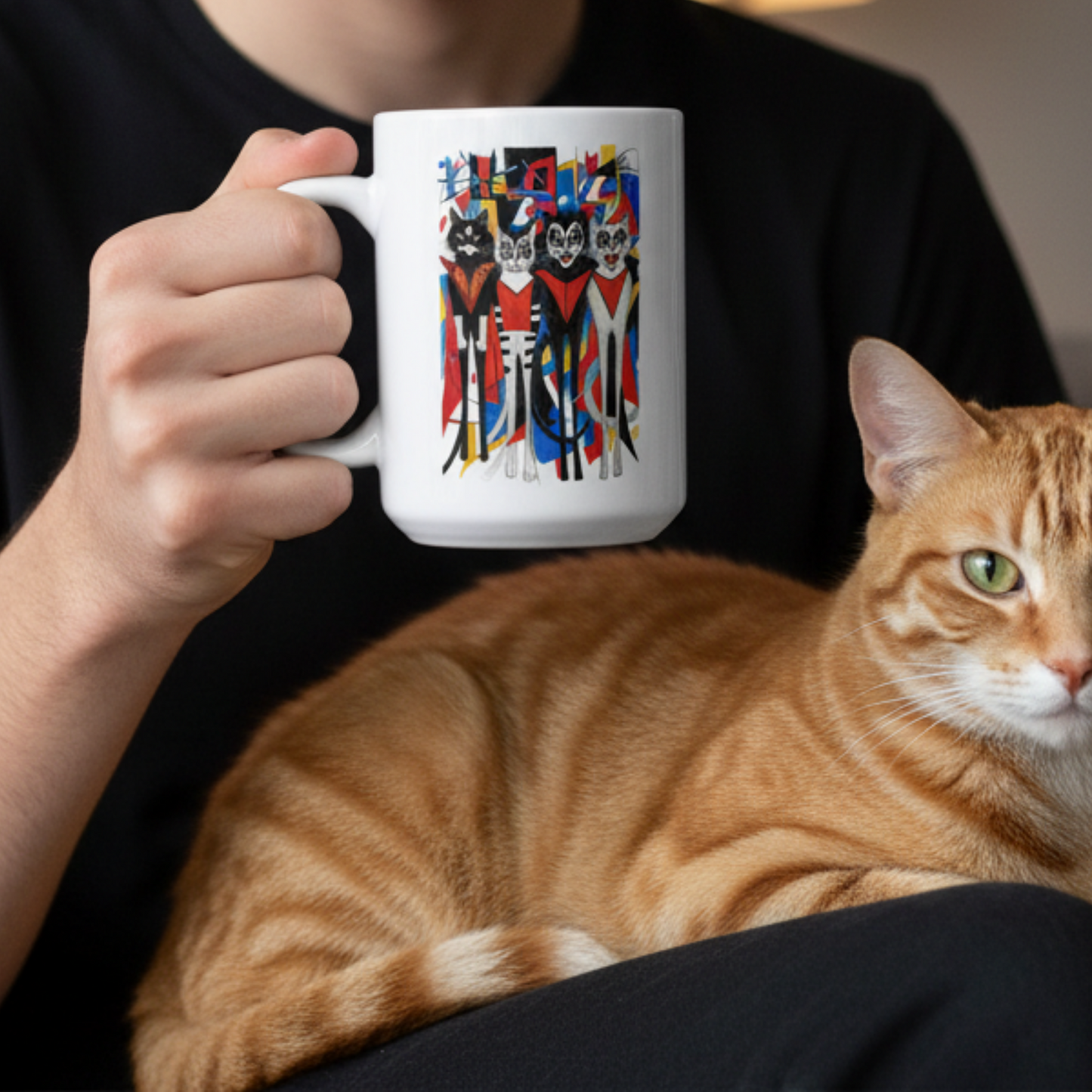 Rock Cats Mug Double Sided Coffee | Sarcastic Humor Music Art Gift Ceramic Cup