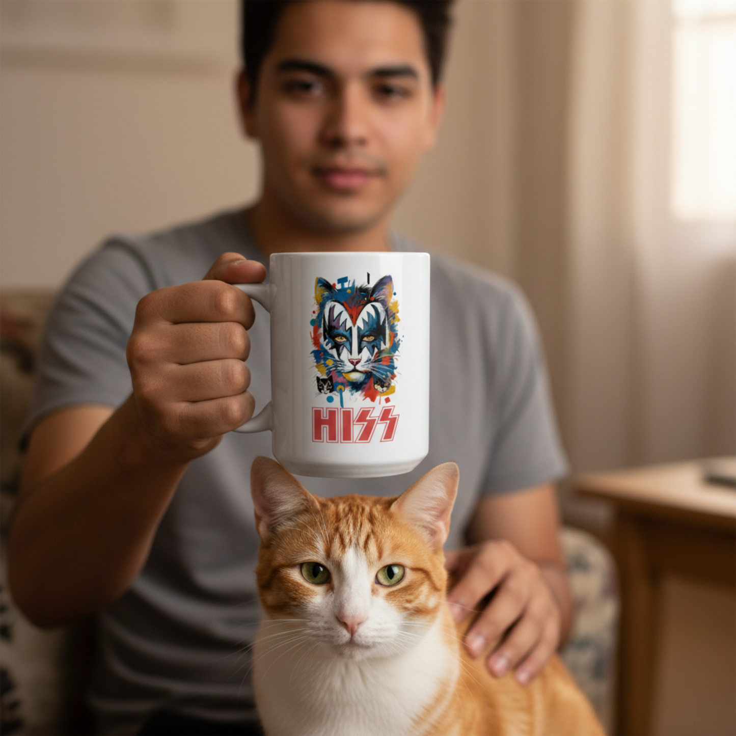 Rock Cats Mug Double Sided Coffee | Sarcastic Humor Music Art Gift Ceramic Cup