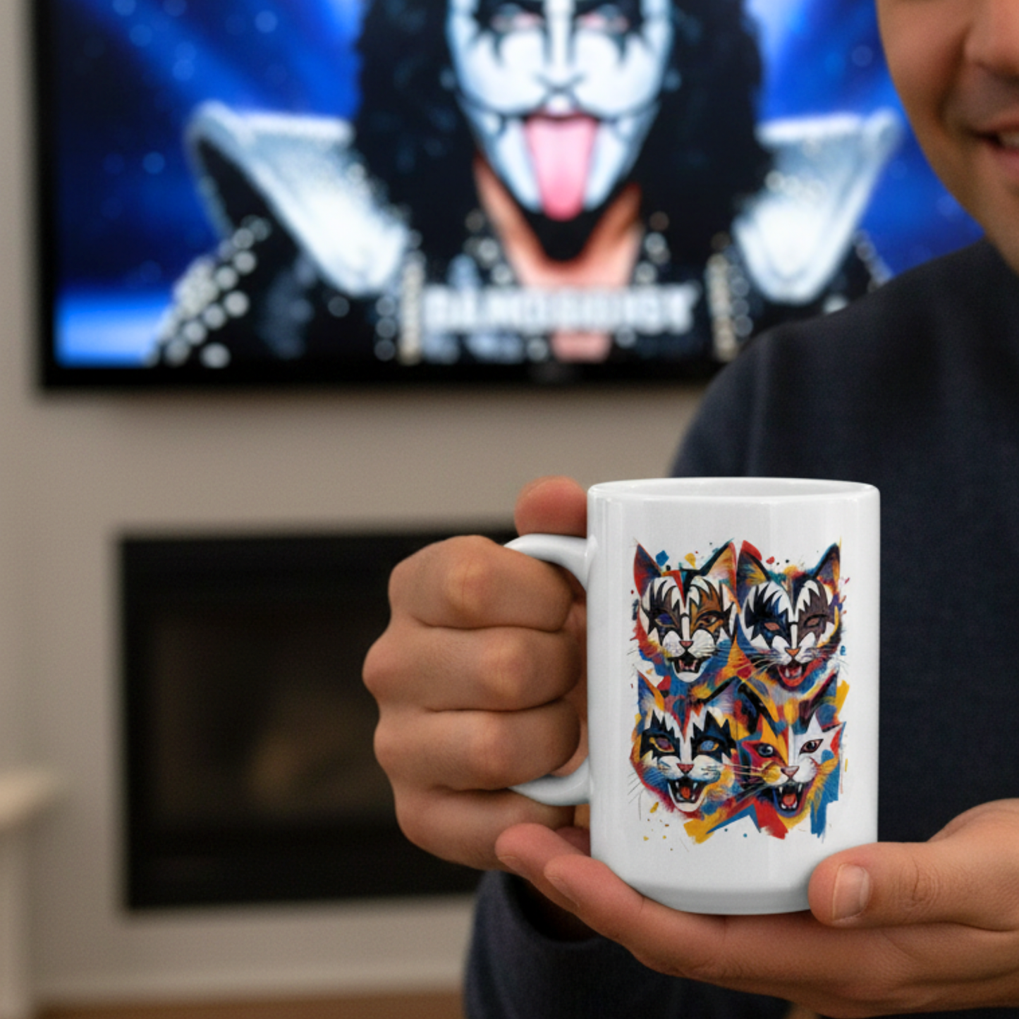 KISS Cat Mug Rock Art Colorful Coffee Cup Music Lover GiftGift Ceramic Cup