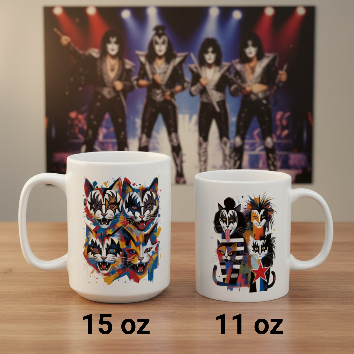 KISS Cat Mug Rock Art Colorful Coffee Cup Music Lover GiftGift Ceramic Cup