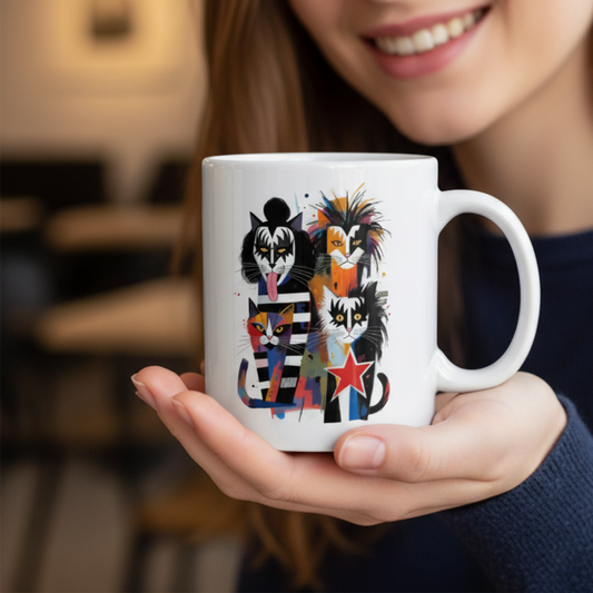 KISS Cat Mug Rock Art Colorful Coffee Cup Music Lover GiftGift Ceramic Cup