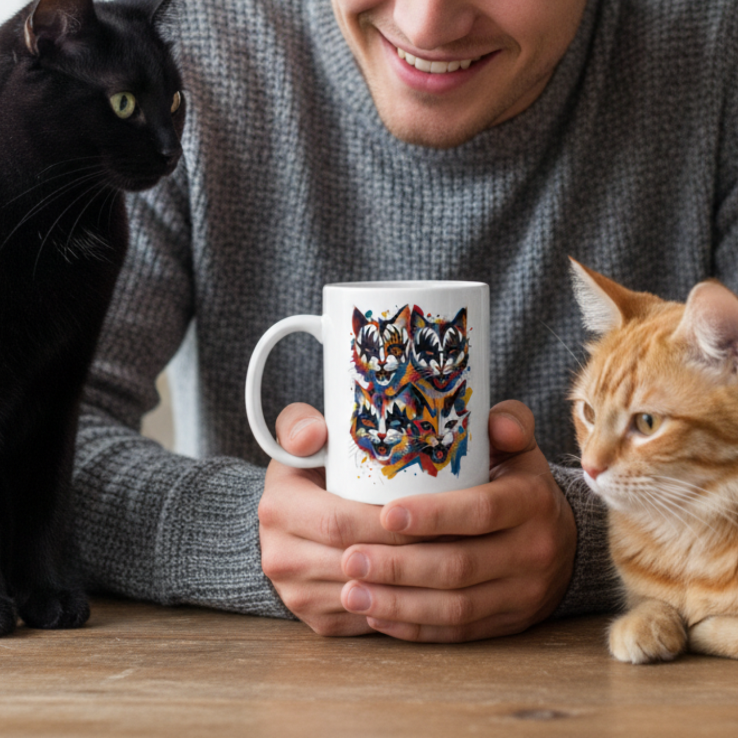 KISS Cat Mug Rock Art Colorful Coffee Cup Music Lover GiftGift Ceramic Cup