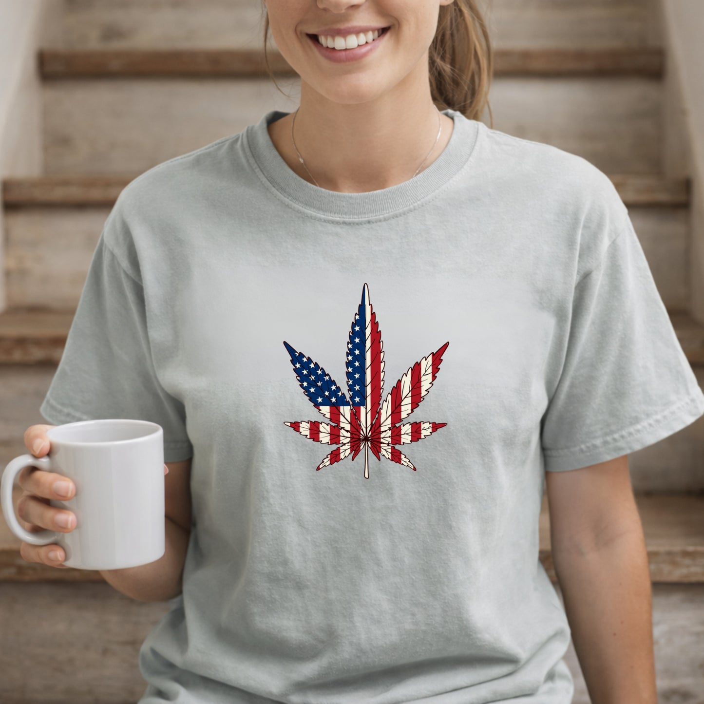 American Flag Cannabis Leaf Tee | Vintage Unisex Patriotic Stoner Funny Humor Cotton T-Shirt