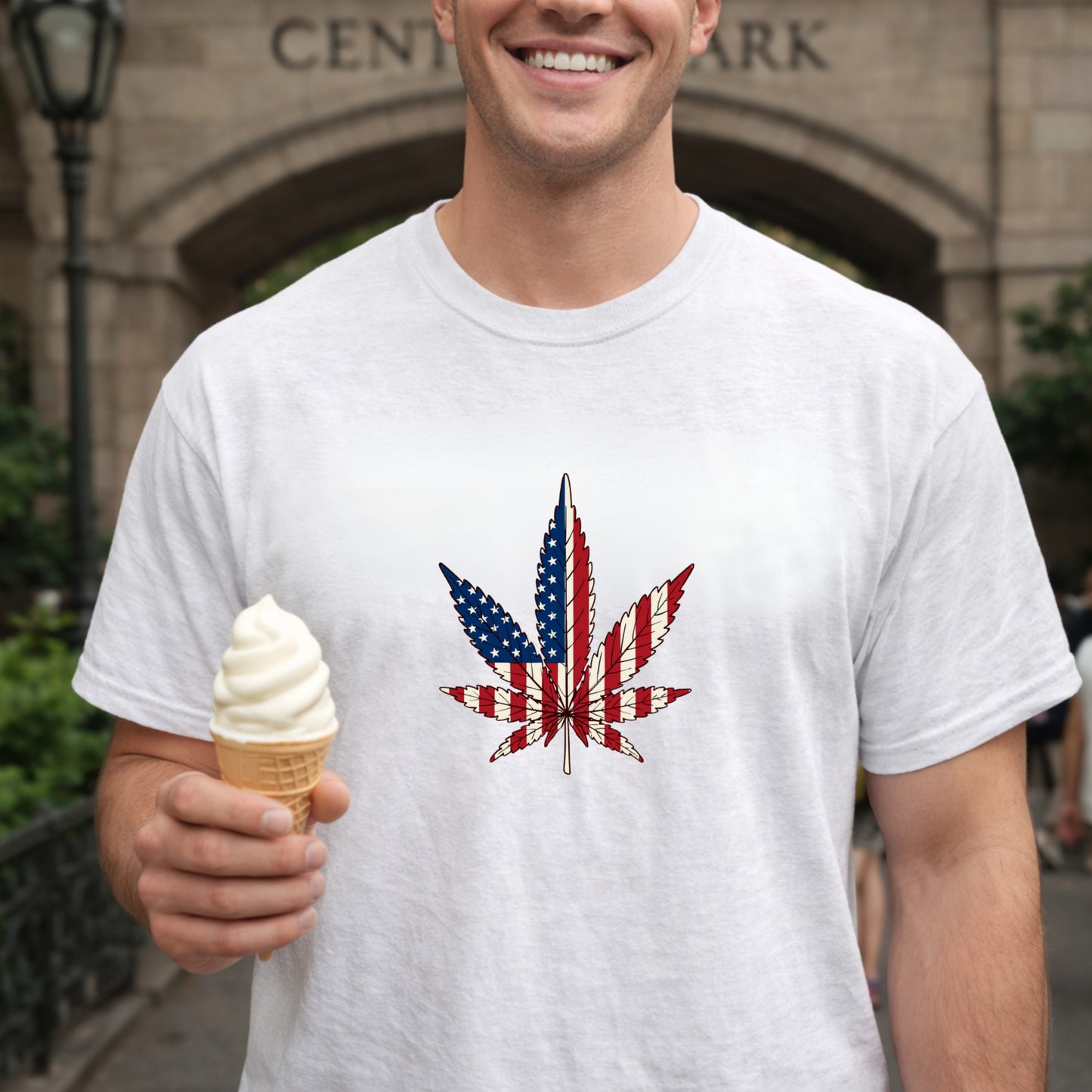 American Flag Cannabis Leaf Tee | Vintage Unisex Patriotic Stoner Funny Humor Cotton T-Shirt