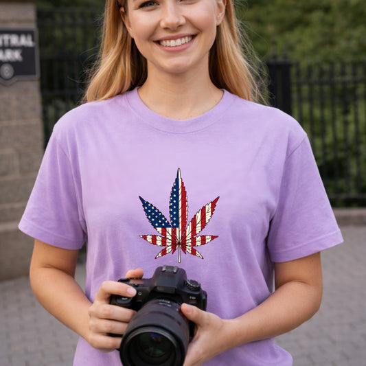 American Flag Cannabis Leaf Tee | Vintage Unisex Patriotic Stoner Funny Humor Cotton T-Shirt