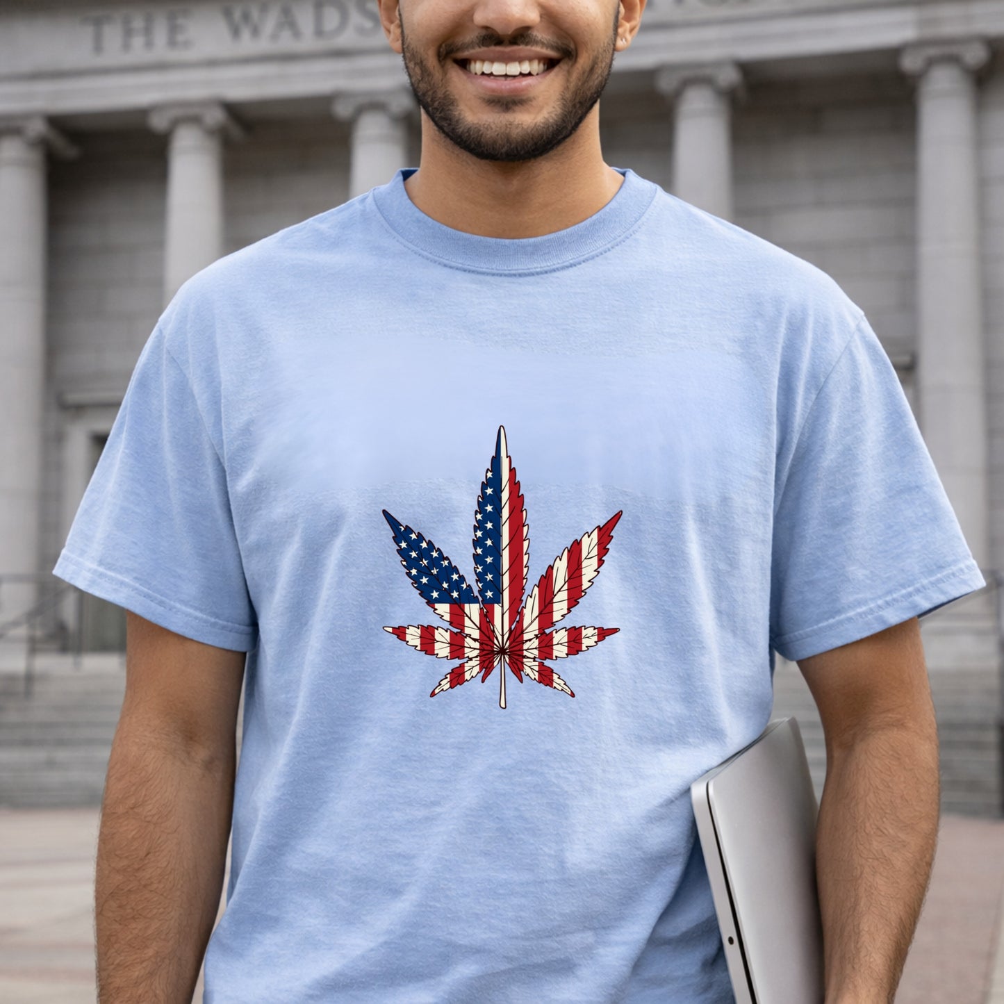 American Flag Cannabis Leaf Tee | Vintage Unisex Patriotic Stoner Funny Humor Cotton T-Shirt