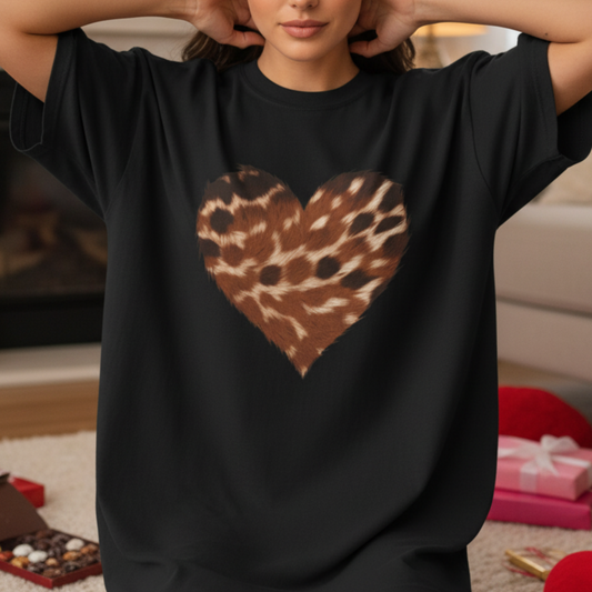 Baby Dear Heart Animal Print T-shirt | Valentine's Day Comfort Colors Dyed Cotton Tee