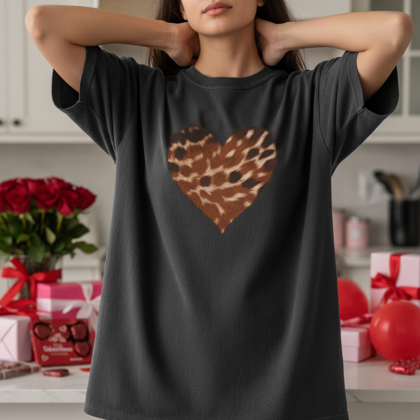 Baby Dear Heart Animal Print T-shirt | Valentine's Day Comfort Colors Dyed Cotton Tee