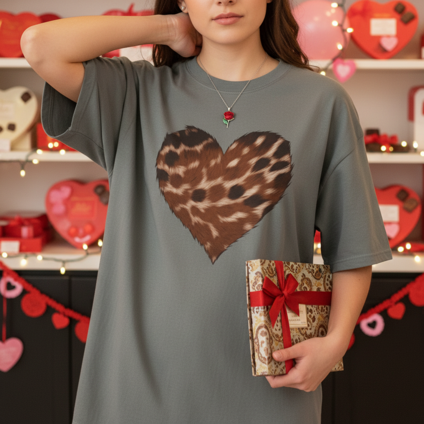 Baby Dear Heart Animal Print T-shirt | Valentine's Day Comfort Colors Dyed Cotton Tee