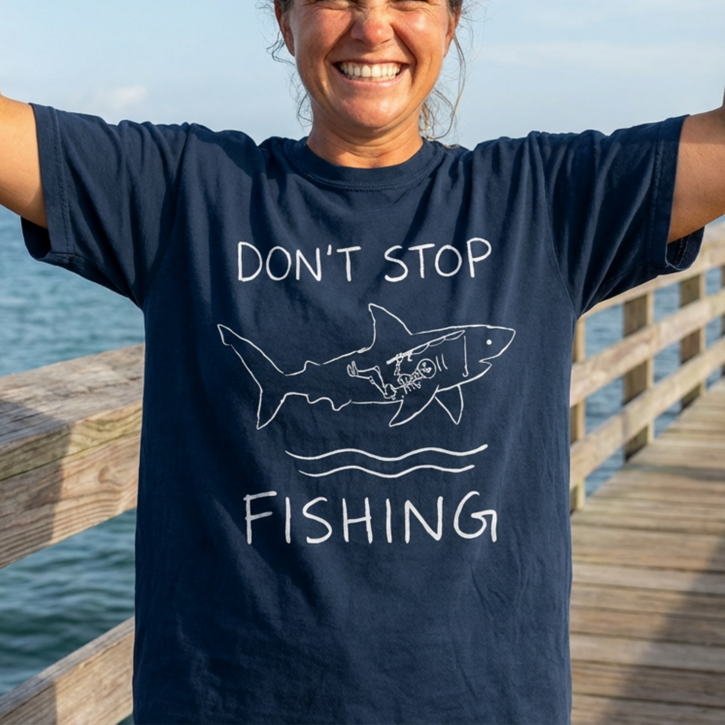 Funny Fishing Shirt Shark Skeleton Fisherman Gift Angler Tee Men Women