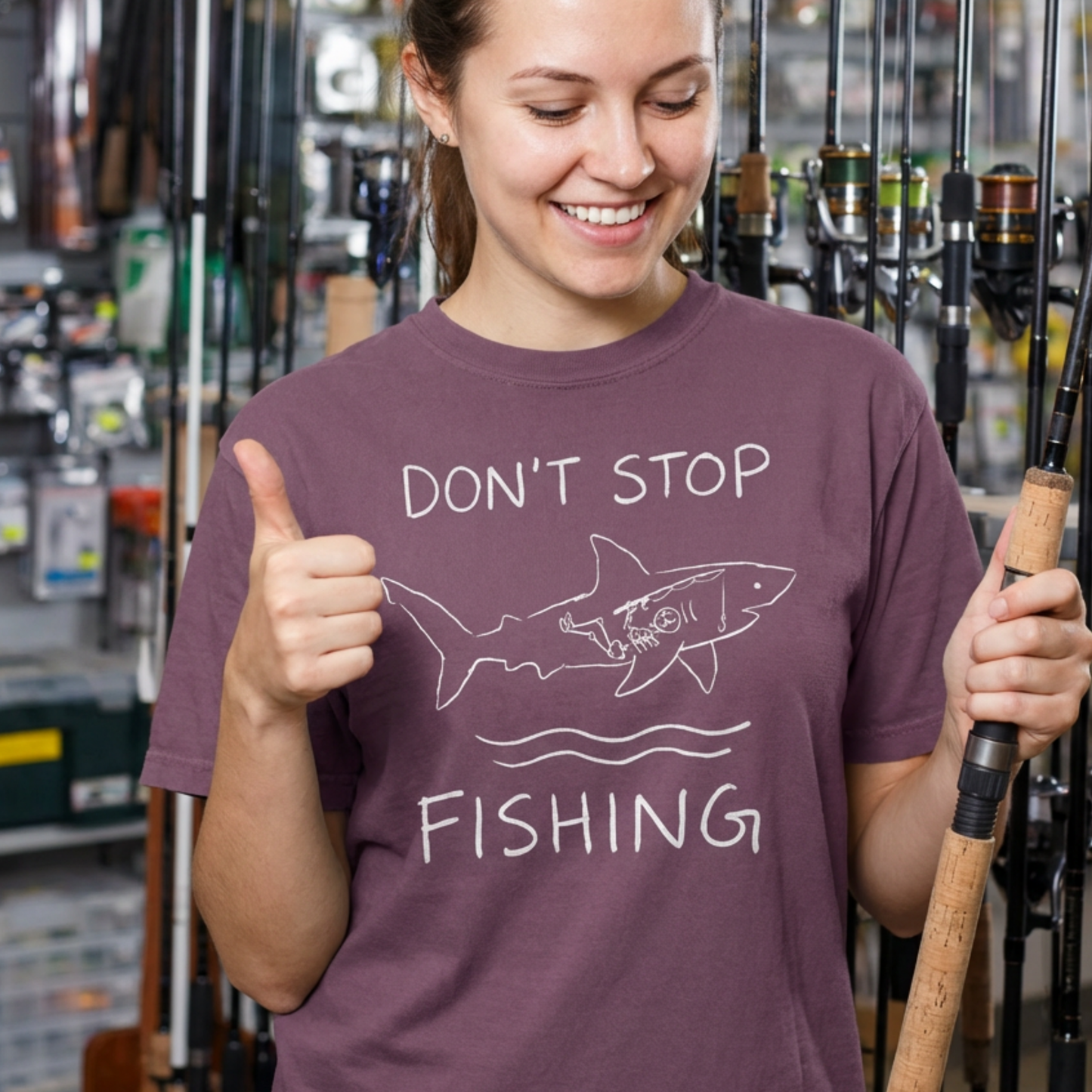 Funny Fishing Shirt Shark Skeleton Fisherman Gift Angler Tee Men Women