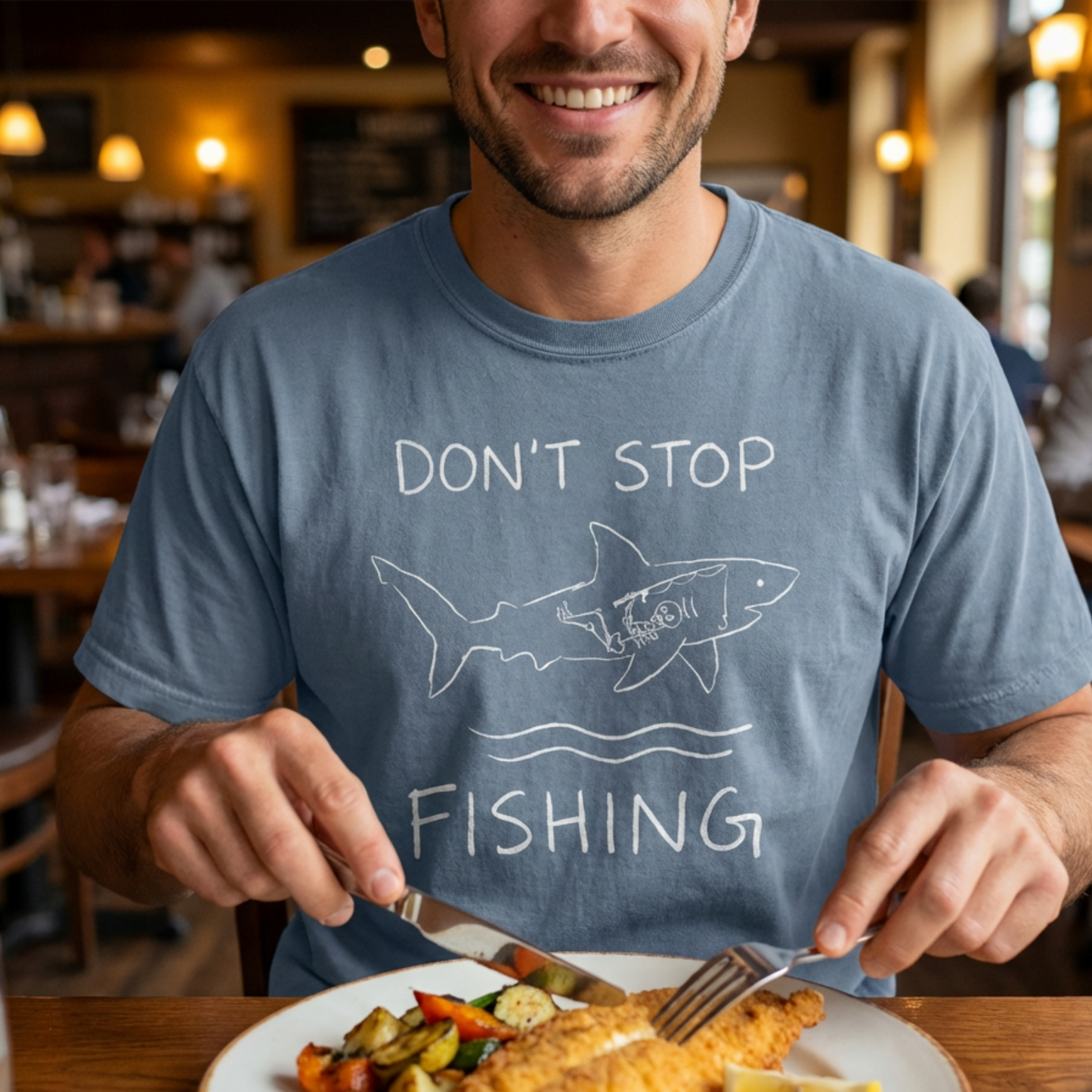 Funny Fishing Shirt Shark Skeleton Fisherman Gift Angler Tee Men Women