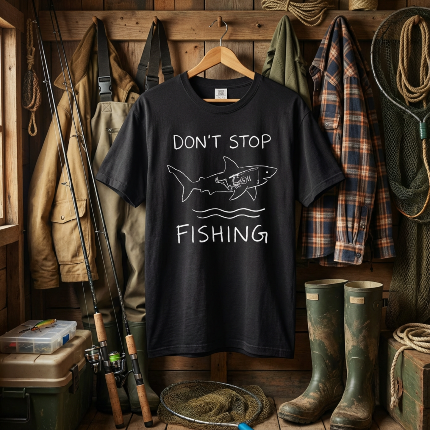 Funny Fishing Shirt Shark Skeleton Fisherman Gift Angler Tee Men Women