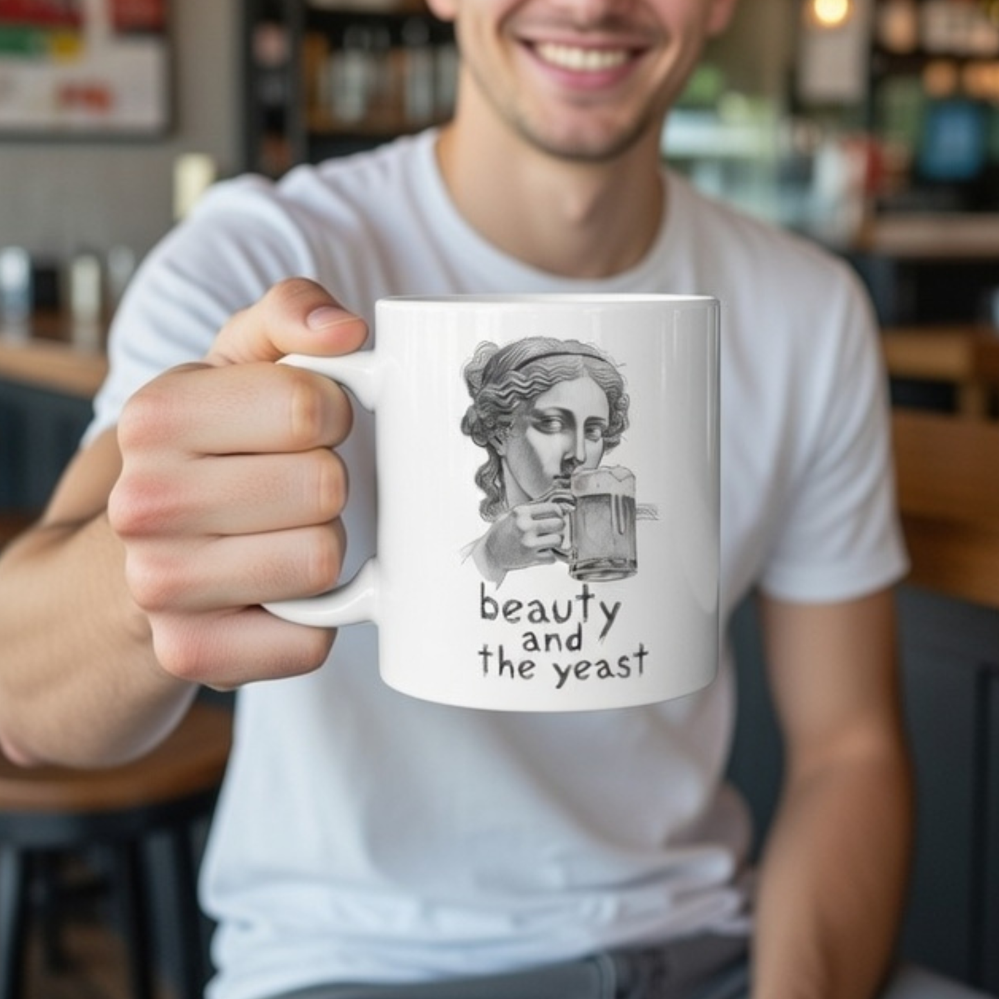 Funny Beer Mug Art Gift Dark Humor Beauty And The Yeast Coffee Cup Present