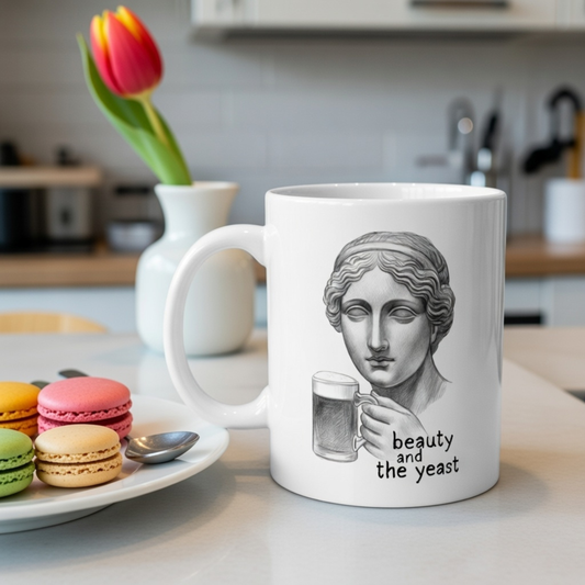 Funny Beer Mug Art Gift Dark Humor Beauty And The Yeast Coffee Cup Present