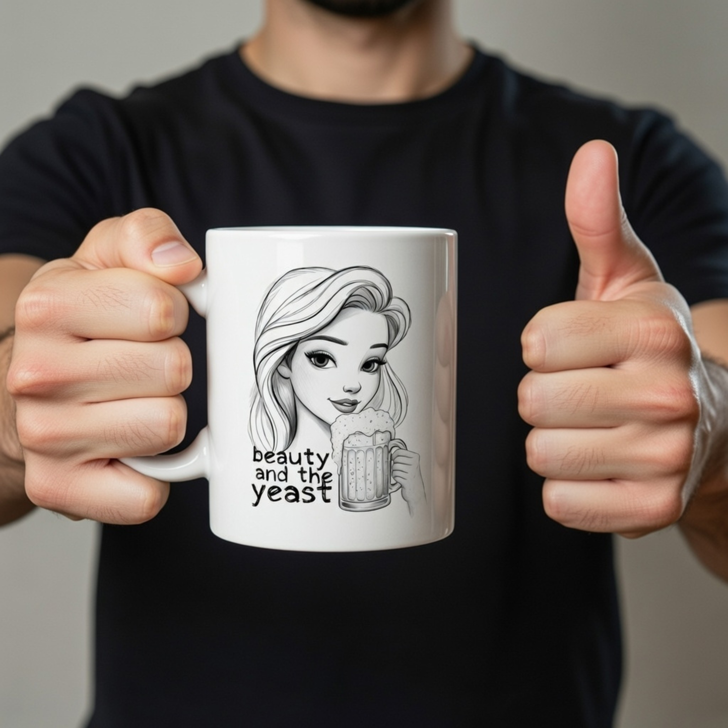 Beer Drinking Girl Mug | Beauty And The Yeast | Coffee Lovers Valentine Ceramic Cup | Gift For Couples