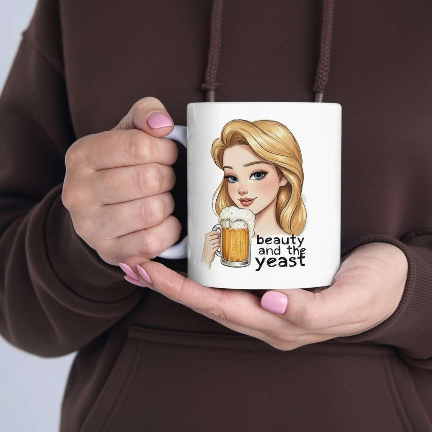 Beer Drinking Girl Mug | Beauty And The Yeast | Coffee Lovers Valentine Ceramic Cup | Gift For Couples