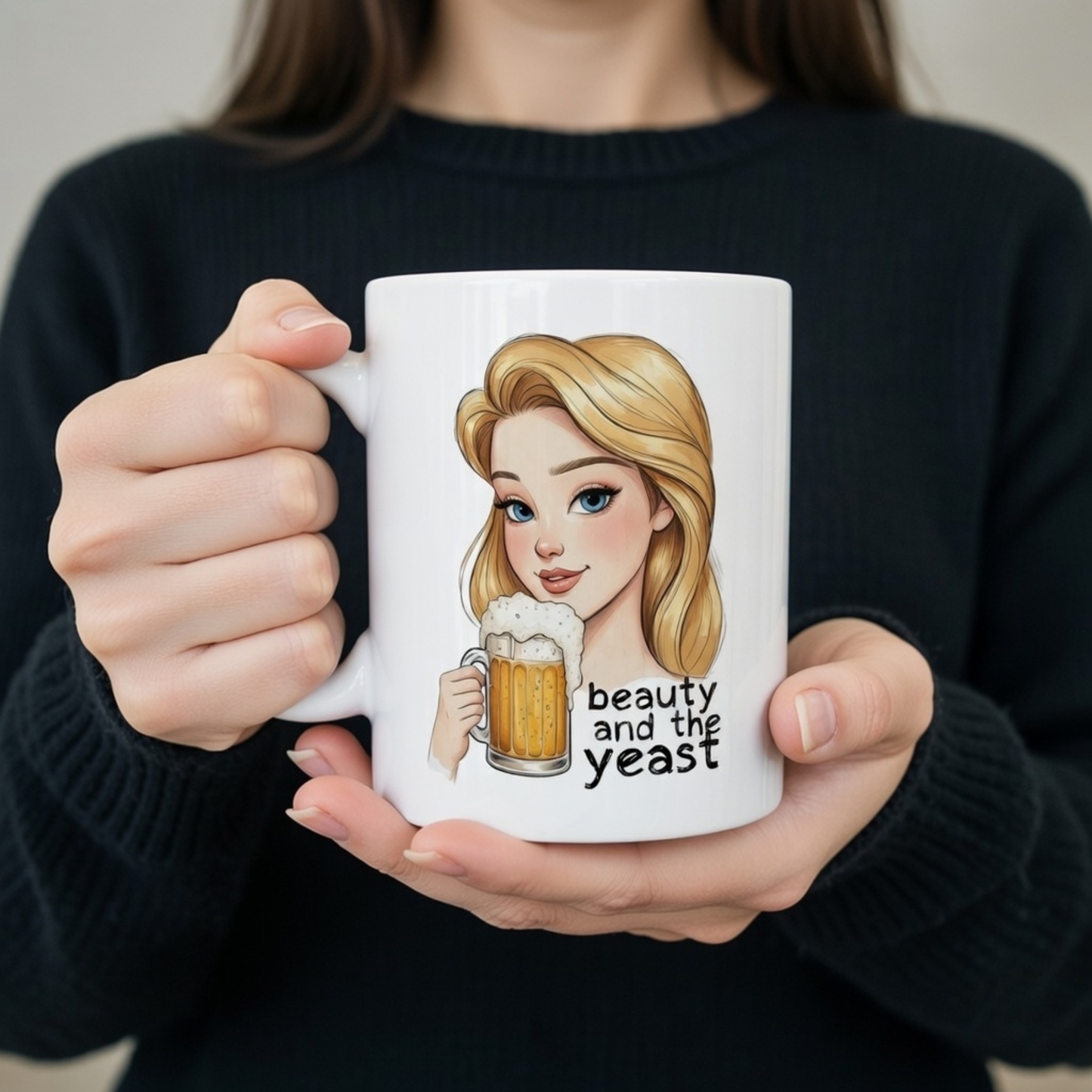 Beer Drinking Girl Mug | Beauty And The Yeast | Coffee Lovers Valentine Ceramic Cup | Gift For Couples