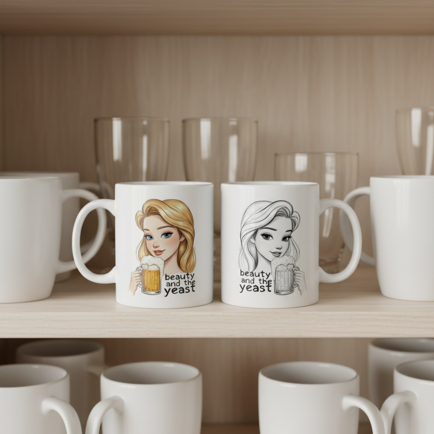 Beer Drinking Girl Mug | Beauty And The Yeast | Coffee Lovers Valentine Ceramic Cup | Gift For Couples