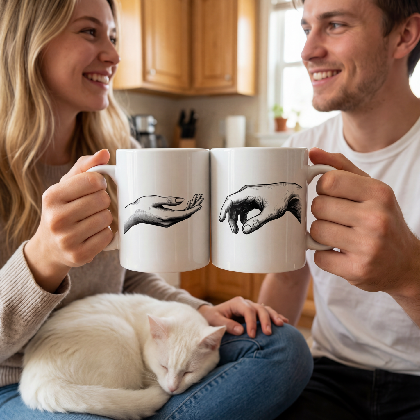 Matching Couple Mugs Set, Double-Sided, Funny Valentine Gift, His Hers, Coffee, Tea | Design #1