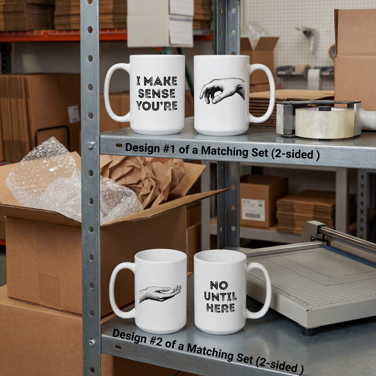 Matching Couple Mugs Set, Double-Sided, Funny Valentine Gift, His Hers, Coffee, Tea | Design #1
