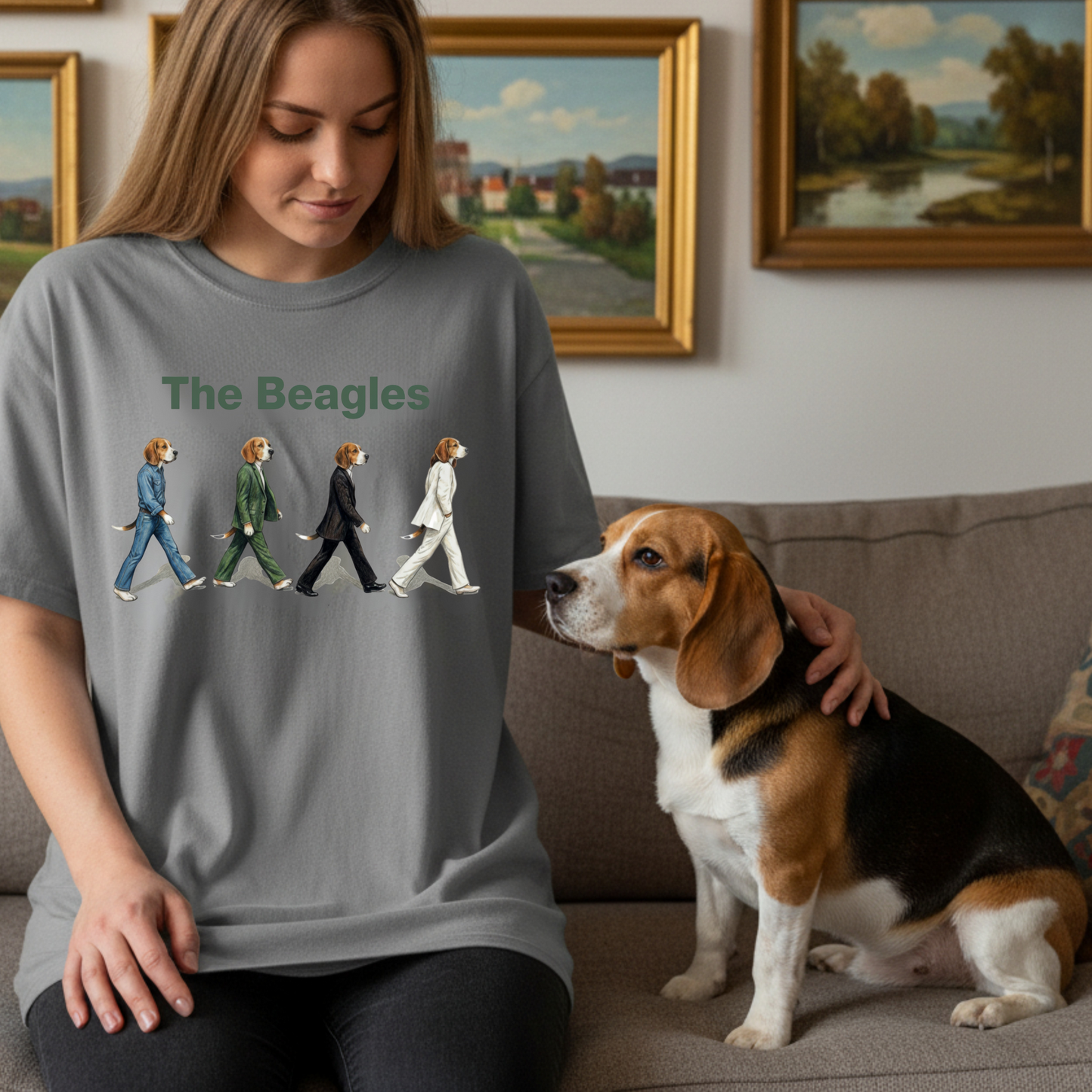 The Beagles T-Shirt Dog Beatles Parody Abbey Road Beagle Unisex Garment-Dyed Tee
