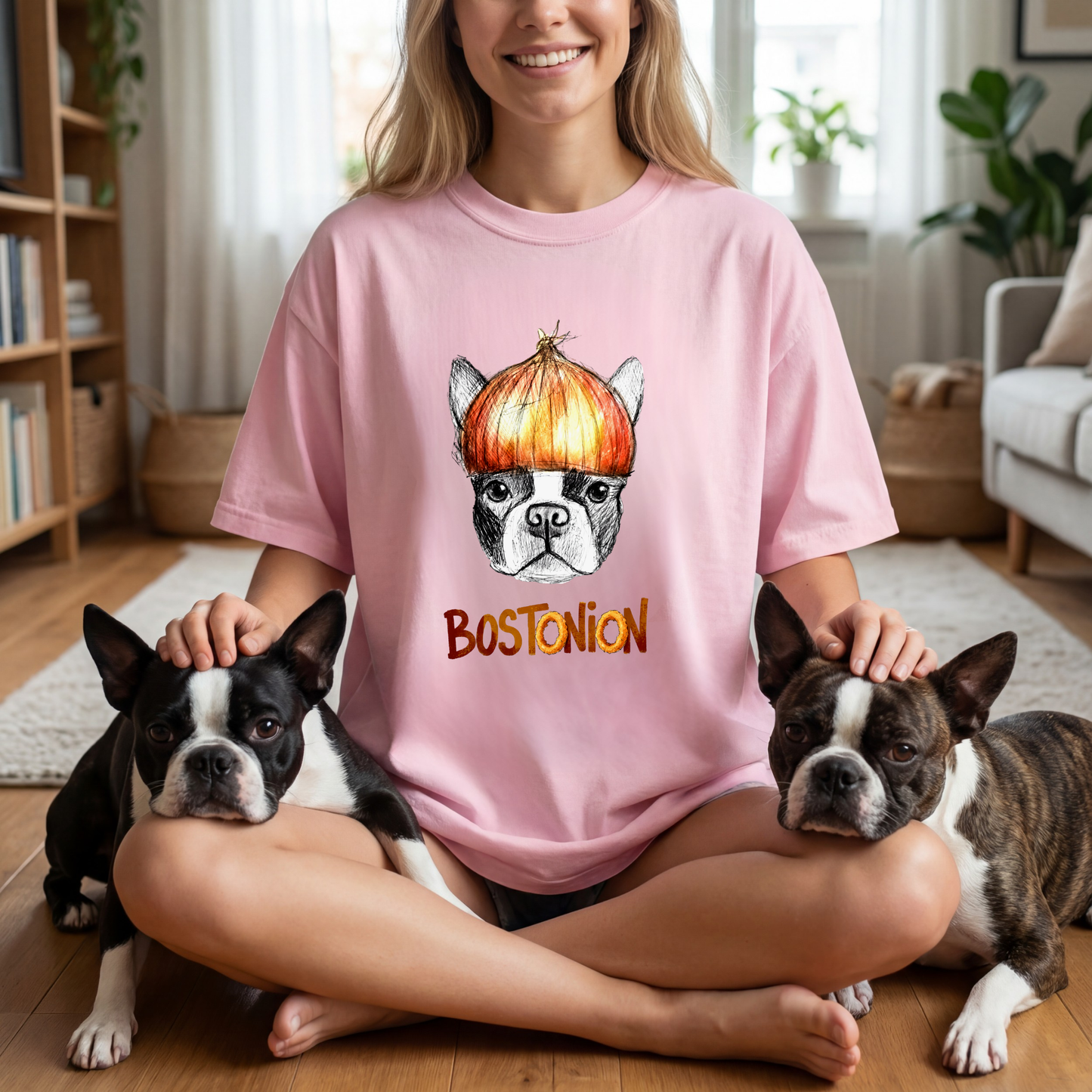 Boston Terrier Tee  Dog Gift Funny BostOniOn Cotton Garment-Dyed T-Shirt