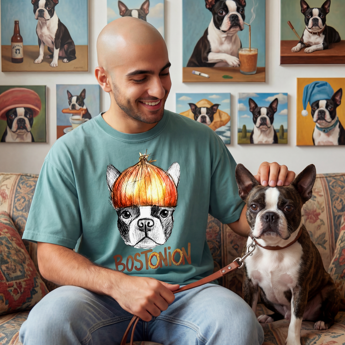 Boston Terrier Tee  Dog Gift Funny BostOniOn Cotton Garment-Dyed T-Shirt